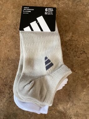 Adidas Mens No Show Ankle Socks Medium 5-8 Pack Of 6 -3 White 3 Beige Arch New